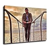 Jaws Quint Standing Sunset Retro Movie Canvas Poster Art Picture Print Poster Modern Family Bedroom Office Decor (12x18inch-Framed)