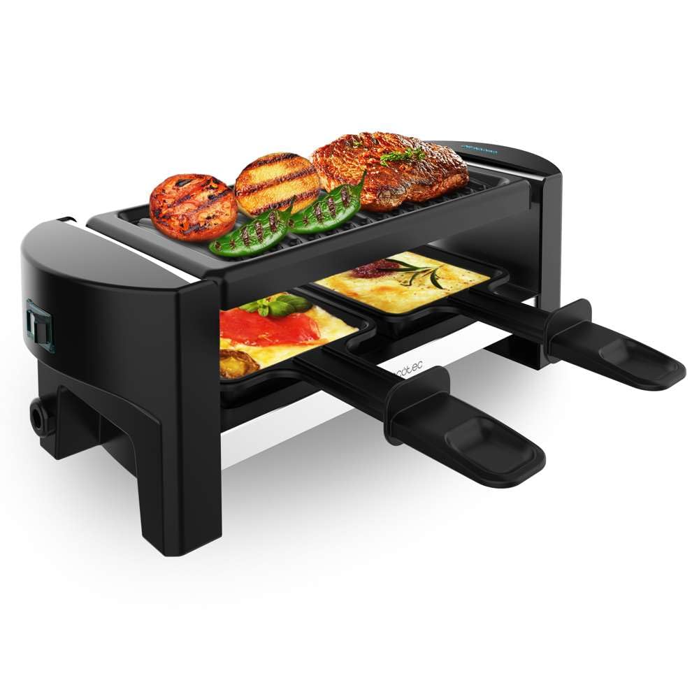 Cecotec Raclette Cheese&Grill 3200 Pocket. 2 Personnes 320W, Finition en Acier Inoxydable, Plaque de Gril Antiadhésive avec Surface de Gril, Comprend 2 Poêles et 1 Spatule