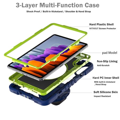 Image of ProElite for Xiaomi Redmi Pad 2 11 inch Case, Rugged 3 Layer Armor case Cover for Xiaomi Redmi Pad 2 11 inch Case with Hand Grip and Rotating Kickstand with Shoulder Strap, Navy Green