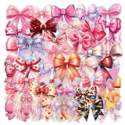 Coquette Bows Stickers 60PCS Transparent Bowknot Stickers for Girls Women Clear Pink Bows Sticke for Water Bottles Laptops Phone Luggage Guitar(colourful-B11)