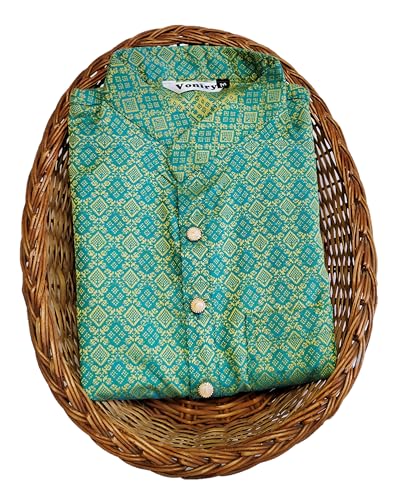 Image of Men Regular Full Sleeve Silk Cotton Kurta with Golden Pajama Set