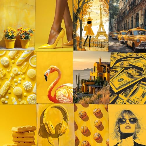 Image of Wallgasm Yellow Aesthetic Poster Set - Set of 54, 4 x 6 Inches Wall Decor Poster - Posters For Bedroom, Living room, Office | Aesthetic Room Decor Items