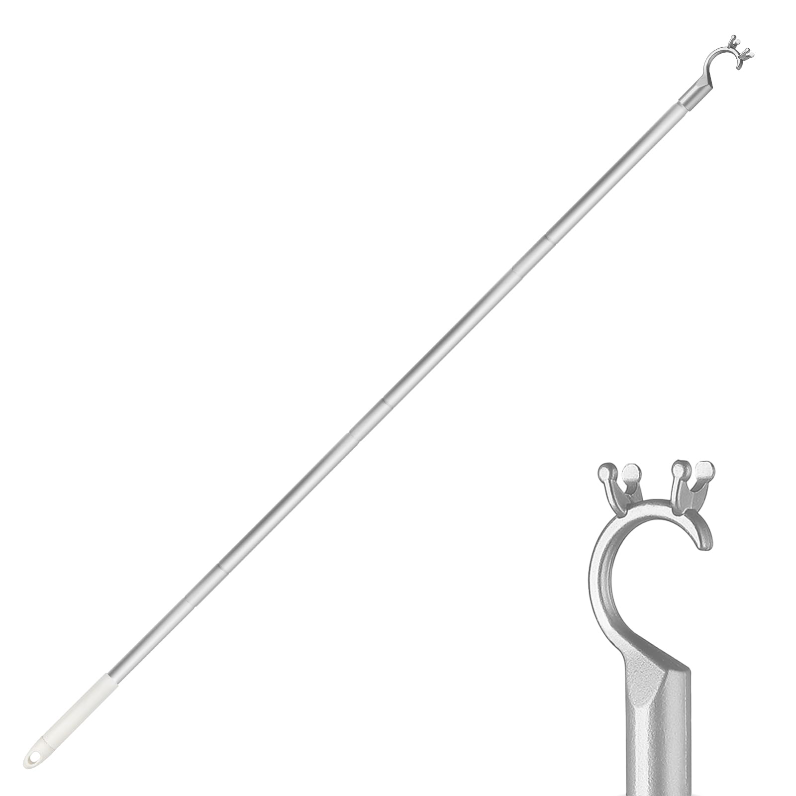 Perche avec Crochet pour Ouverture de Lucarnes - Tige 115 cm avec Crochet Argent Idéale pour Fenêtres Velux et Lucarnes Inaccessibles, Facile à Installer, Utiliser en Toute Sécurité Pratique et Stable