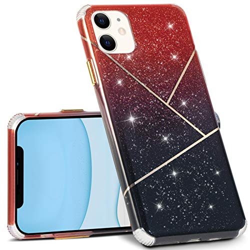 ZIYE iPhone 11 Glitter Case, Bling Sparkly Glitter Luxury Shiny Gold Line for Cute Girls Women, Ultra Slim Durable Shockproof Bumper Protective Cover for iPhone 11 6.1inch-Red Black