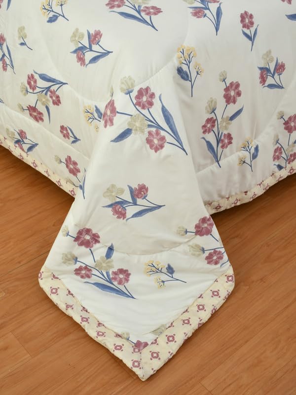 Image of Florida Maroon Floral Polycotton Double Bed AC Comforter with 1 Bedsheet & 2 Pillow Covers | Reversible 4 Pc Bedding Set