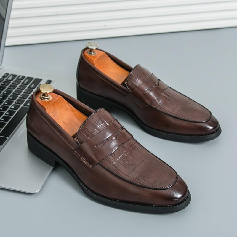 Image of HuitJours Men Two Tone Colors Penny Loafer Slip On Pull on Dress Shoes Casual Boat Shoes Moccasins