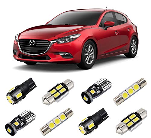 BRISHINE White Interior LED Lights Kit for Mazda 3 Hatchback 2014 2015 2016 2017 2018 Super Bright 6000K LED Interior Light Bulbs Package + License Plate Lights and Install Tool