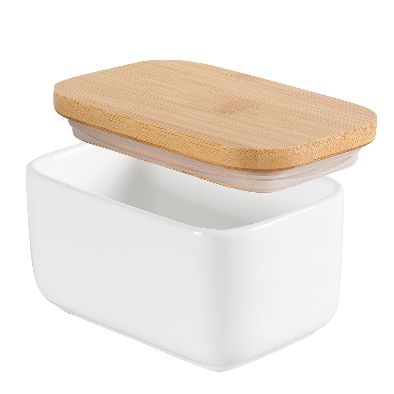 Hasense Butter Dish with Bamboo Lid, Ceramics Butter Container for