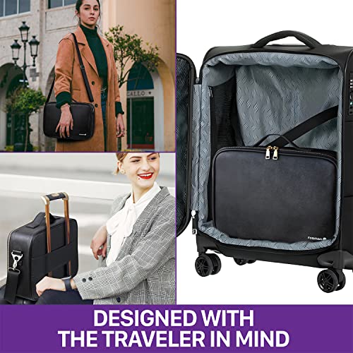 Fosmon Makeup Train Case For Cosmetics & Brushes, Multifunctional Travel Organizer Portable Bag With Adjustable Dividers, Shoulder Strap & Trolley Sleeve For Toiletries Camera Accessories [Medium] #TOP5