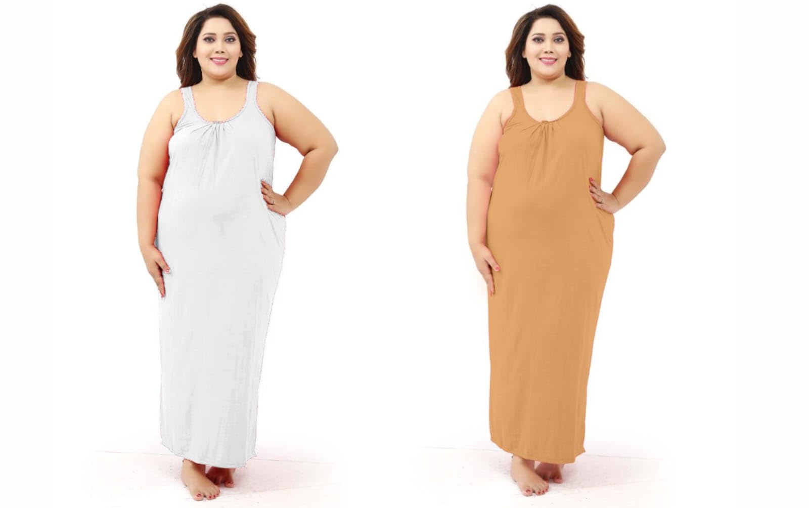 hoscot india HosCot Full Length Women's Hosiery Cotton Fabric Long Nighty Slip/Camisole Slip- for Women - Plus Size Nighty Set of 2-picture-56