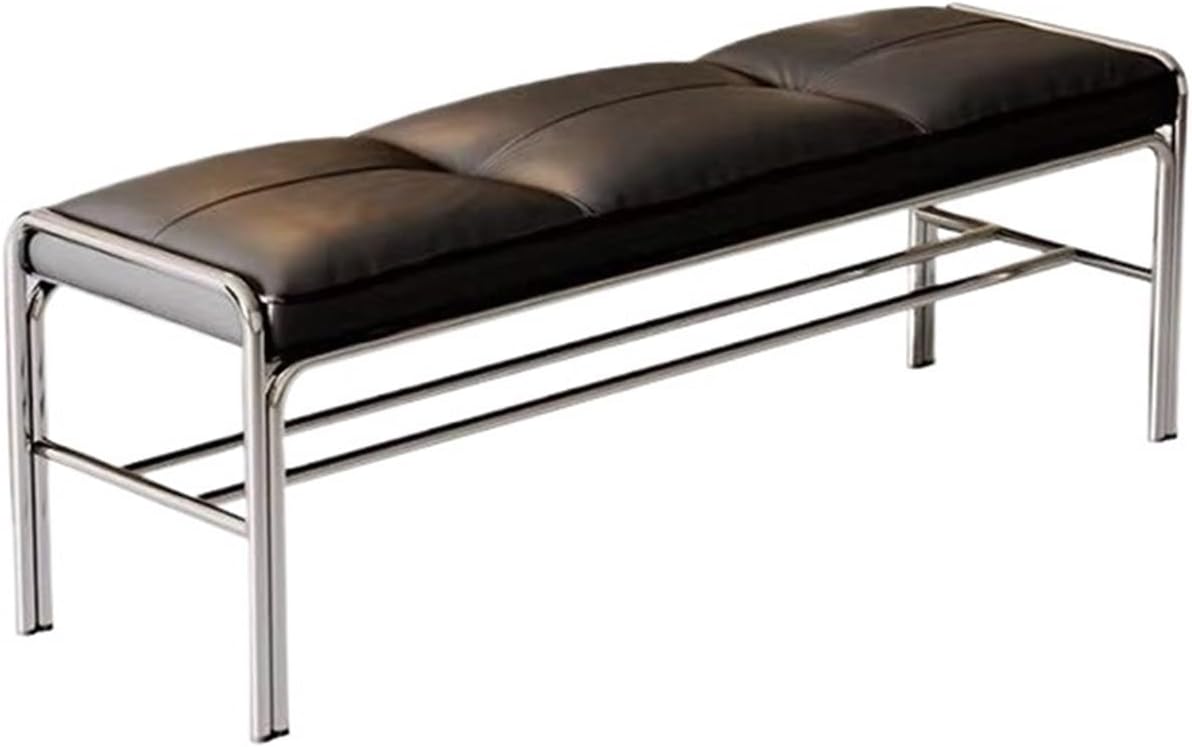 Stainless Steel Long Bench with Leather Cushion Home-use Soft-Pack Shoe Changing Stool Black Foyers(Large)