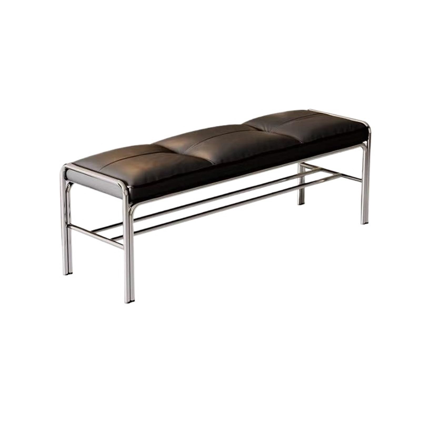Seduta di ingresso Panca lunga in acciaio inossidabile con cuscino in pelle, sgabello morbido for cambio scarpe, for uso domestico, nero per camera da letto