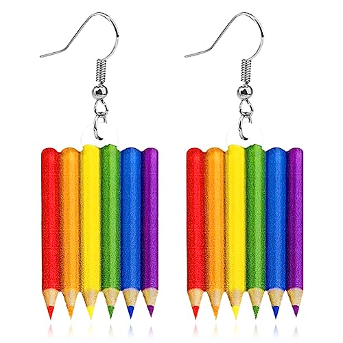 Funny Cute Weird Rainbow Earrings Creative Rainbow Love Heart Butterfly Sunflower Pencil Acrylic Dangle Earrings Lightweight Summer Ice cream Mushroom Frog Colorful Earrings for Women Jewelry Gifts
