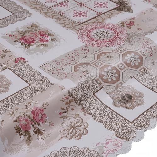 Image of Dakshya Industries PVC Waterproof Dining Table Cover 54x78 Inch for 6 Seater | Floral Printed Washable Oilproof Dustproof Table Cloth for Home Kitchen Dining Table (Ruby Heritage)