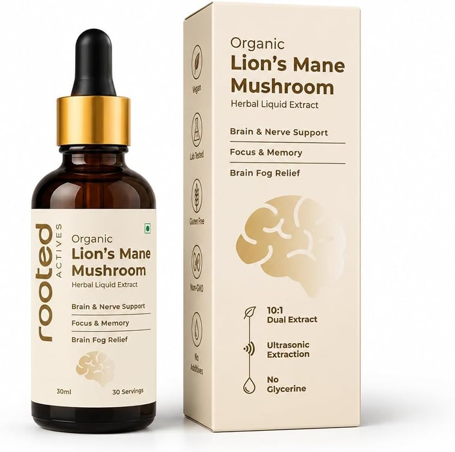 Organic Lions Mane Mushroom extract for Focus, Clarity, Brain Booster (Alcohol free liquid extract/Tincture) | 30 ml, 30 servings