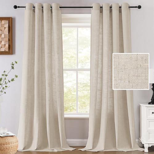 H.VERSAILTEX Linen Fabric Curtains for Living Room, 96 Inches Long, Light Filtering Privacy Drapes with Grommet, Farmhouse Textured Curtain 2 Panels Set, 52" W x 96" L, Linen