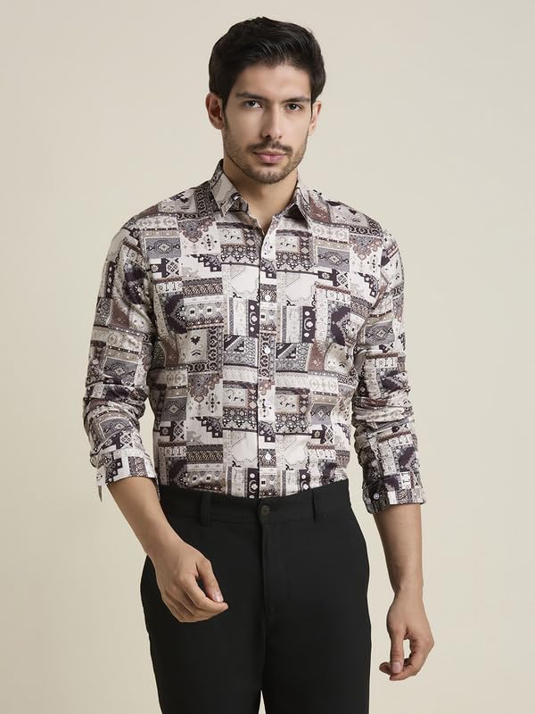 Image of Men's Printed Regular Fit Full Sleeves Cotton Formal Shirt