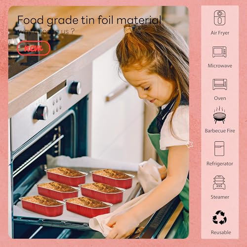 Image of NPLUX Mini Loaf Pans with Lids, 50 Pack Red 6.8oz for Dessert Tables | Use for tasting samples, dessert bars, fruit cups and brownies; cover-after-cooling setup helps cut repacking steps.