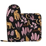 💛Größe: Ofenhandschuhe: 28 x 18 cm (11 x 7 Zoll), Topflappen: 20,5 x 20,5 cm (8 x 8 Zoll), geeignet für Unisex, bieten Schutz für Handgelenk und Unterarm, schützen vor weitreichenden Fettspritzern, sind wasserdicht, kältebeständig und schützen Sie vor Verbrühungen durch Dampf, machen Ihr Kochen einfach und sicher. Isolierte Topflappen schützen die Tischplatte vor Hitzeschäden.