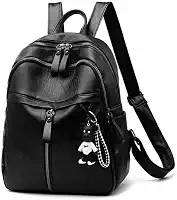 Mochila Feminina Couro Com chaveiro,mochila casual, couro resistente, Bolsa Elegante para o dia, Mochila para Escola. Preta.