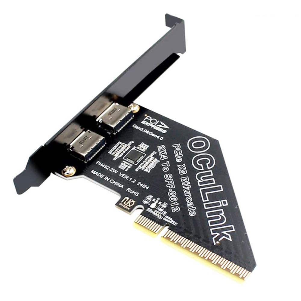 Xiwai PCI-Express 4.0 8X PCIE Detachable to Dual Oculink 4X SFF-8612 SFF-8611 VROC Raid0 Adapter for U.2 SSD eGPU Graphics Card External Dock