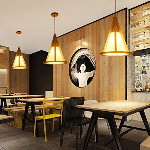 Lámpara colgante de madera sólida ajustable para techo de comedor 7