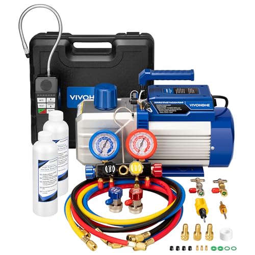 Bomba de vacío HVAC 1.5 HP y kit manifold con detector fuga