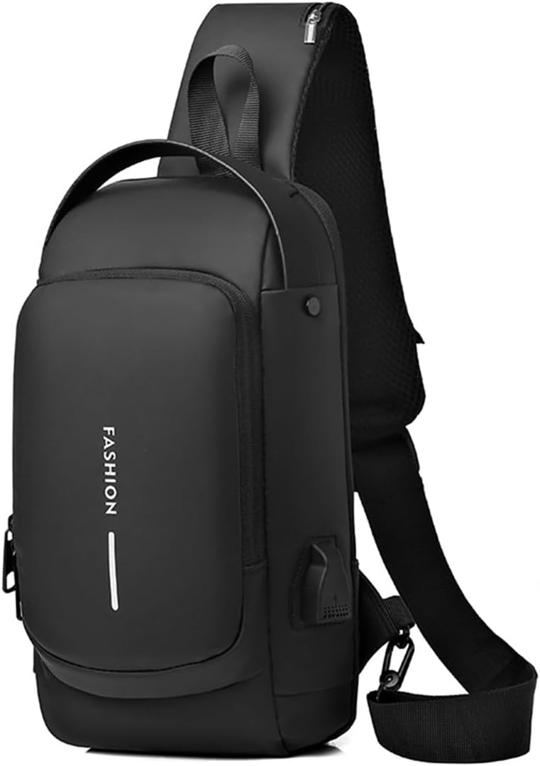 GLOOMALL Men's Crossbody Bag Fashion Chest Bags Anti Theft Sling Bag Medium Capacity PU Leather Shoulder Bag with USB Charging Port (Black)