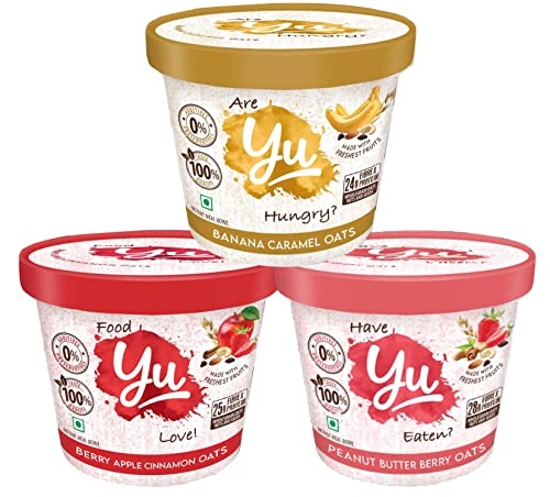 Yu Foodlabs Yu-Instant Oats-Ready To Eat-1 Banana Caramel + 1 Berry Apple + 1 Peanut Butter-Gluten Free-Instant Breakfast-No Preservatives-100% Natural&Veg-Instant Food In 3 Mins-170G(Pack Of 3) (B0BBTVF51L) Amazon Price History, Amazon Price Tracker