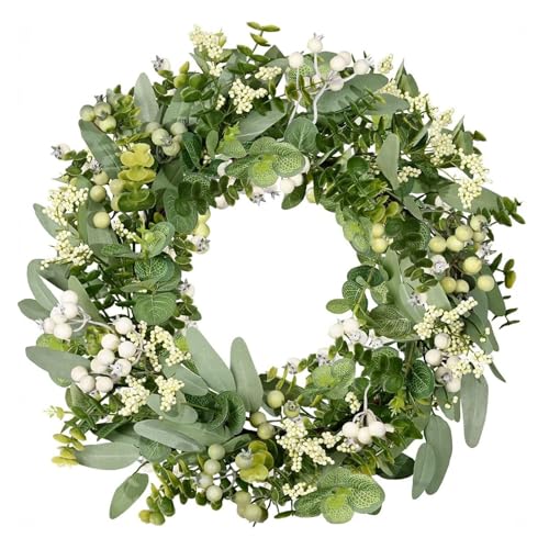 Solinorex Corona de Eucalipto y Bayas de 46 cm en PE Premium – Corona de Puerta Resistente a la Intemperie para Todo el Año, Decoración para Exteriores de Entrada, Jardín y Exteriores