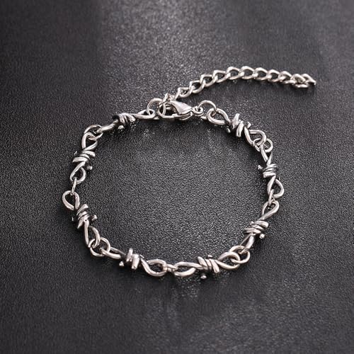 Pulsera Cadena de Alambre de Púas Gótica Acero Inoxidable miniatura 2