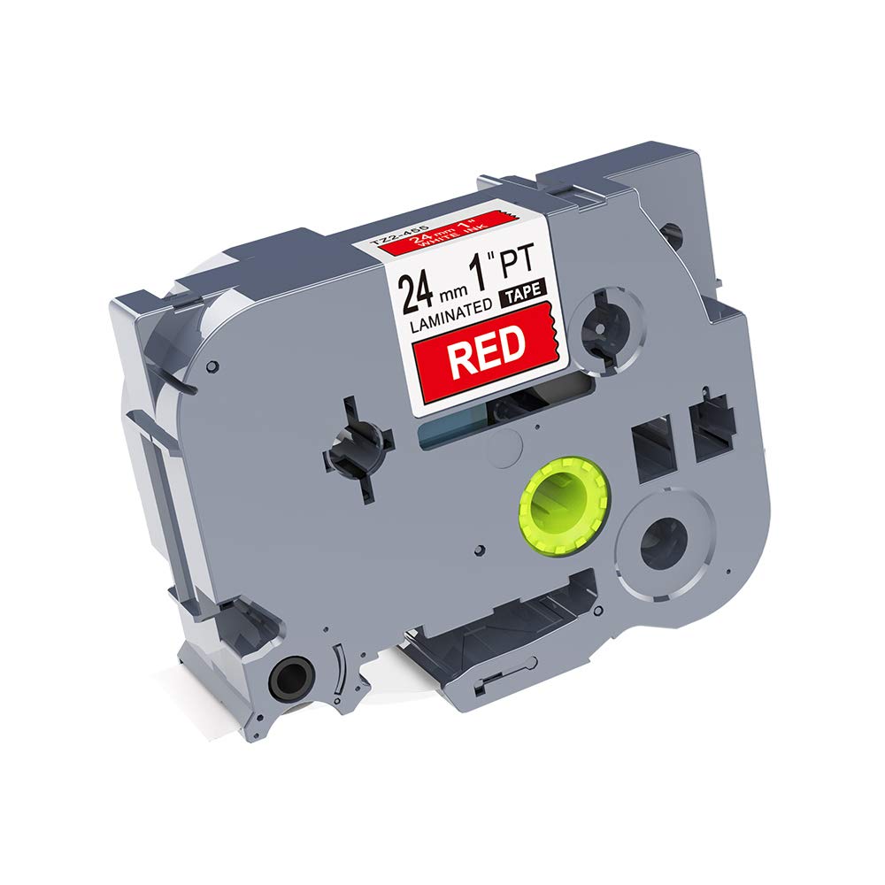 IDIK 1PK White on Red Standard Laminated Label Tape Compatible for Brother P-Touch TZe-455 TZ455 TZe455(24mm x 8m)