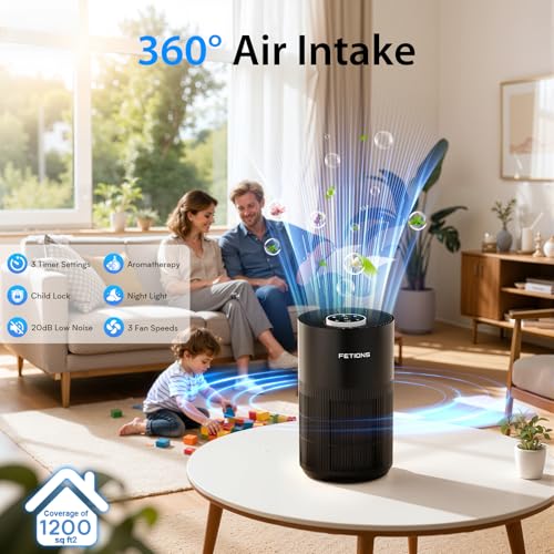 Air Purifiers for Bedroom with H14 True HEPA, Quiet Air Cleaner With Sleep Mode Night Light, Small Air Purifier Covers Up to 1280ft², 360° Air Intake, 3 Speeds, Timer, Aroma Function, Black - Image 4