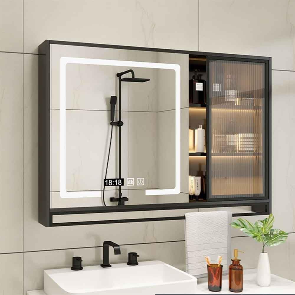 BKSXSOP Modern Waterproof Bathroom Wall Cabinet with Anti-Fog Mirror, 1 Door Rectangular Toilet Storage, Stylish 90cm Vanity nizer (Color B)