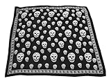 Mazeology Skull Scarf Genuine Pure Silk Chiffon, Black with White Skull Pattern, 36 Inch Square, Gothic Punk Accessory for Women and Men