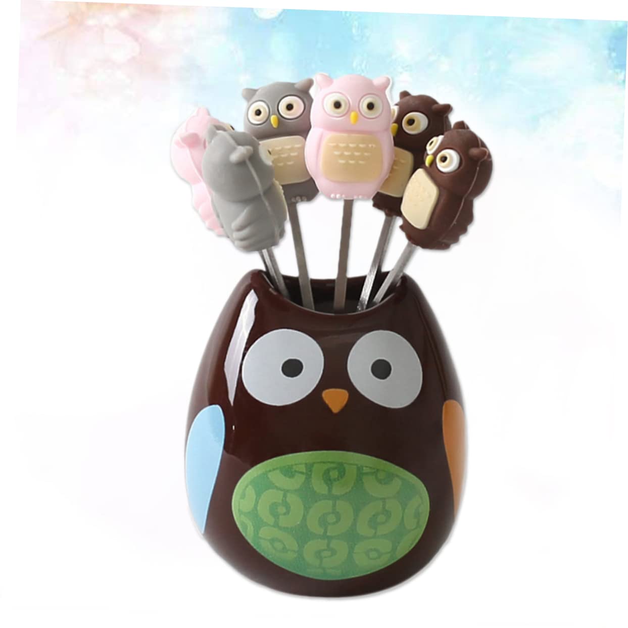 TOPBATHY 21piezas Tenedores De Acero Inoxidable Con Diseño De Búho De Frutas y Postres Para Niño Niña Incluye Soporte Para Tentempiés y Decoración De Hogar