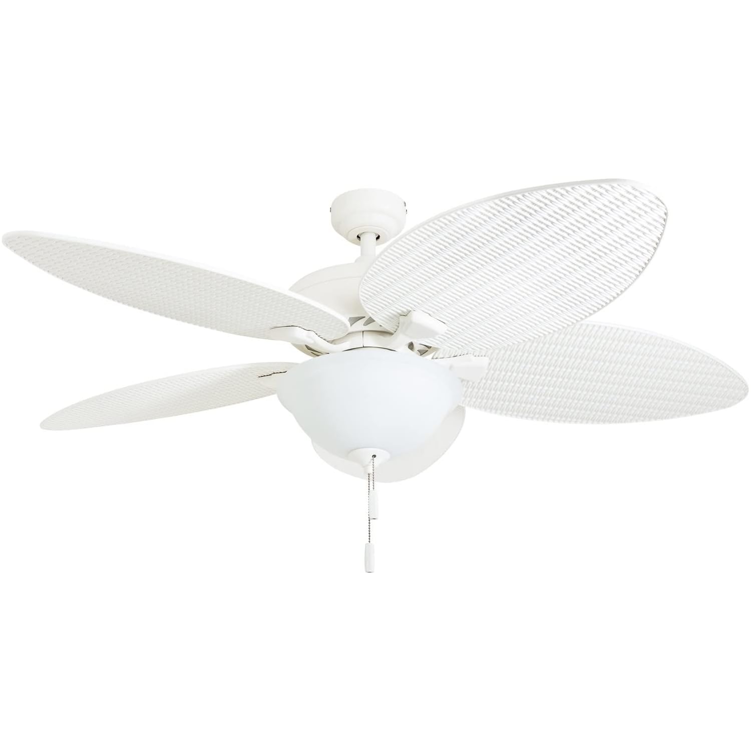 Honeywell Ceiling Fans Palm Island, 52 Inch Tropical Indoor Outdoor Ceiling Fan with Light, Pull Chain, Three Mounting Options, 5 Palm Leaf Blades, Reversible Motor - 50508-01 (White)