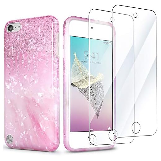 IDWELL iPod Touch Case with 2 Screen Protectors, iPod Touch 7 Touch 6 Touch 5 Case, Slim FIT Anti-Scratch Flexible Soft TPU Bumper Protective Case (Latest Model,2019 Released), Glitter Pink