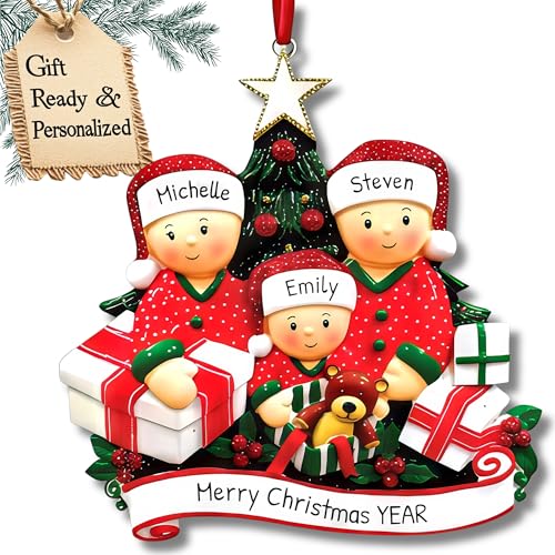 Matching Pajamas Family of 3 Christmas Ornament 2025 Personalized Family Christmas Ornaments 2025 | Holiday Keepsake with Bear Personalized Tree Ornaments Customizable Gifts Opening of Three Ornament