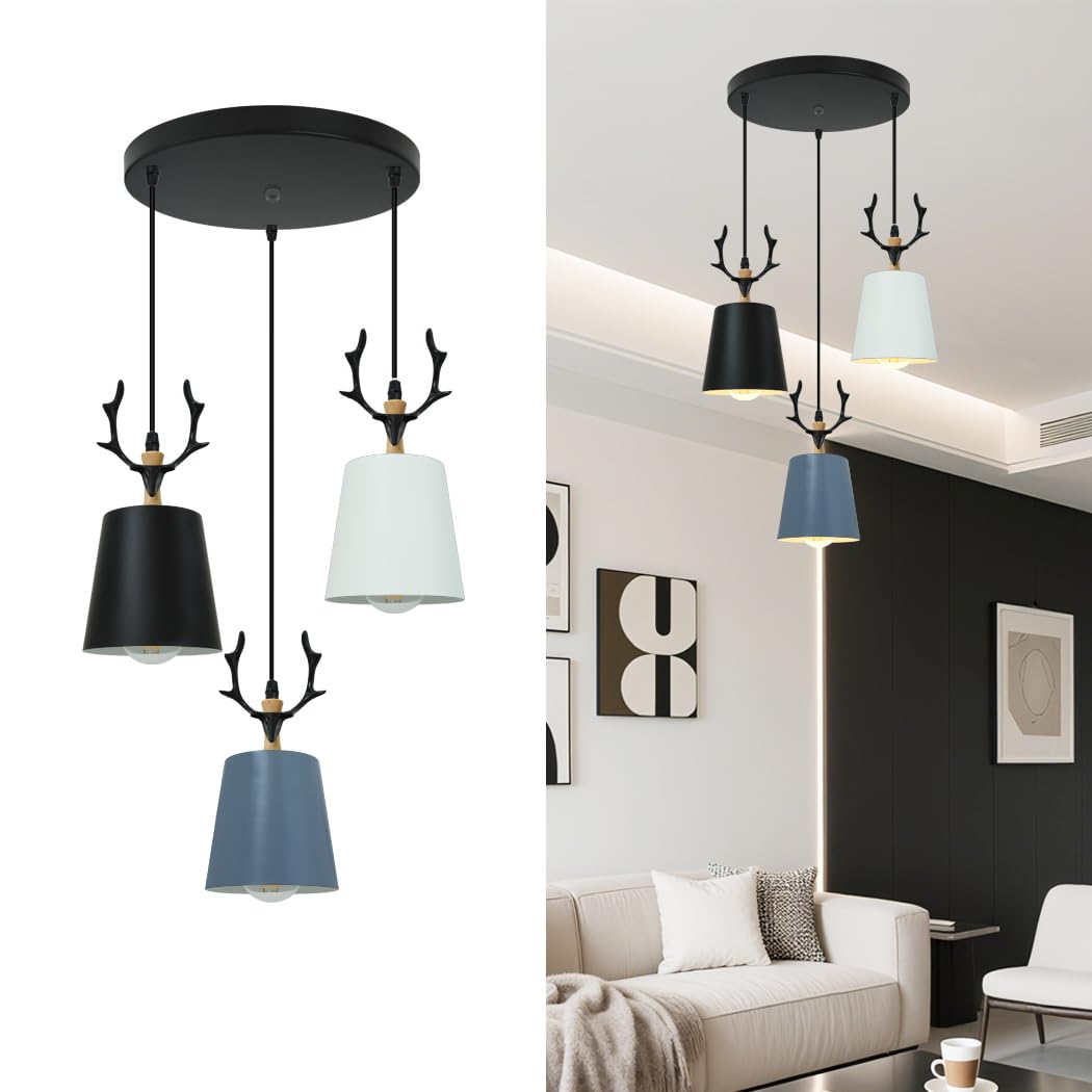 3-Light Chandeliers Ceiling Lights,Deer Antler Design Pendant Light Fittings Ceilings,Adjustable Height Hanging Lights for Dining Rooms Living Room,E27 Base,Unique Home Decor Lighting
