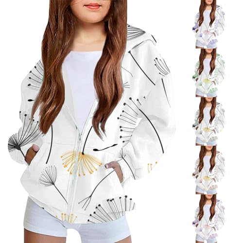 Girls Floral Print Full Zip Hoodie Kids Casual Long Sleeve Oversized Sweatshirts Cute Jackets with Pockets for 4-12 Years2