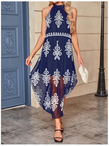 Image of Verdusa Women's Summer Dress Halter Flowy Asymmetrical Western Dress Boho Vacation Outfits