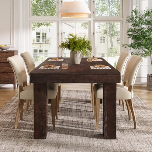 TRIBEWOOD Solid Wood Dining Table for 4-6, 63-Inch Farmhouse Kitchen Table with Heavy Duty Legs, Wooden Rectangular Dinner Tables for Kitchen & Dining Room, Walnut Brown - image 9