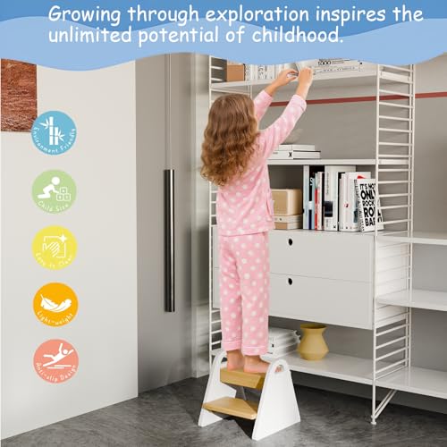 Toddler Step Stool, Wooden Step Stools for Kids, Kids Potty Training Stool with Handles, Rounded Corners Child Stepping Stool for Bathroom Sink, Kitchen, Bedroom (White) - Image 6