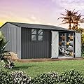 UBGO Extra Large Sheds 10ftx12ft,Outdoor Storage Sheds with Window,Metal Garden Sheds with Lockable Doors,Tiny House for Garden, Backyard, and Patio Utility and Tool Storage-Grey