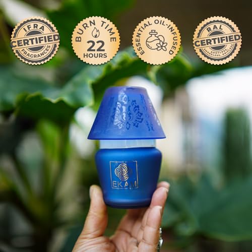 Image of EKAM Scented Frost Glass Lampshade Candle | Black Tea & Pomegranate Scented Candle | Luxury Fragrances| Ideal for Home Decor, Aromatherapy & Gifting | 22 Hours Burn time |114 g