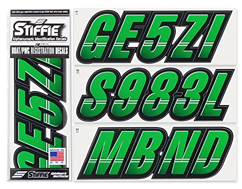 Image of STIFFIE Techtron Green /Black 3 inch Boat & PWC Registration Decals • Numbers Letters Stickers