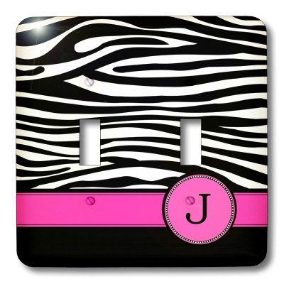 Interruptor doble de cebra con inicial rosa J para decorar tu pared 4