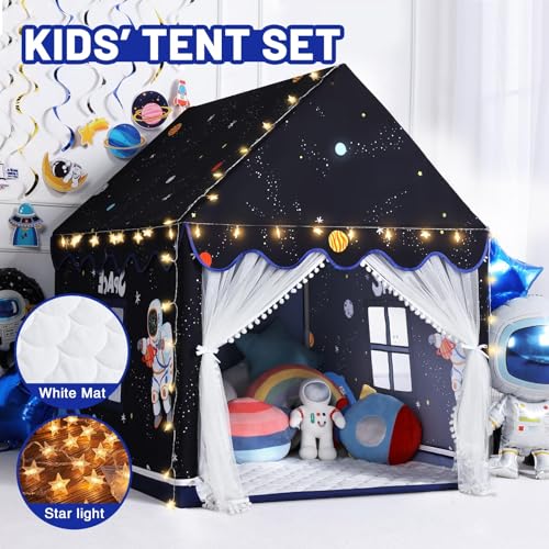 Wilwolfer Space Kids Tent Indoor: with Mat, Star Lights - Kids Play Tent Space Toys - Bedroom Decorations Astronaut Rock - Additional View