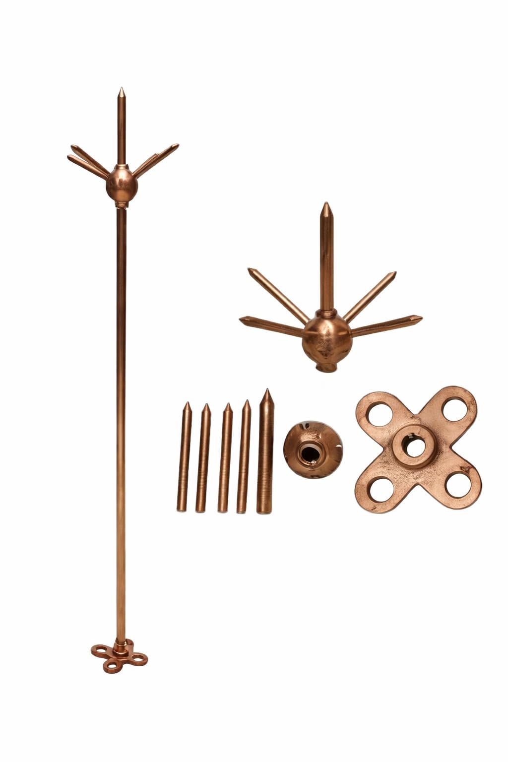 Pure Copper Lightning Arrester with 5 Spikes, 9.2mm Diameter, 980mm Length, 85mm Base Plate, Building and Home Protection-image-11